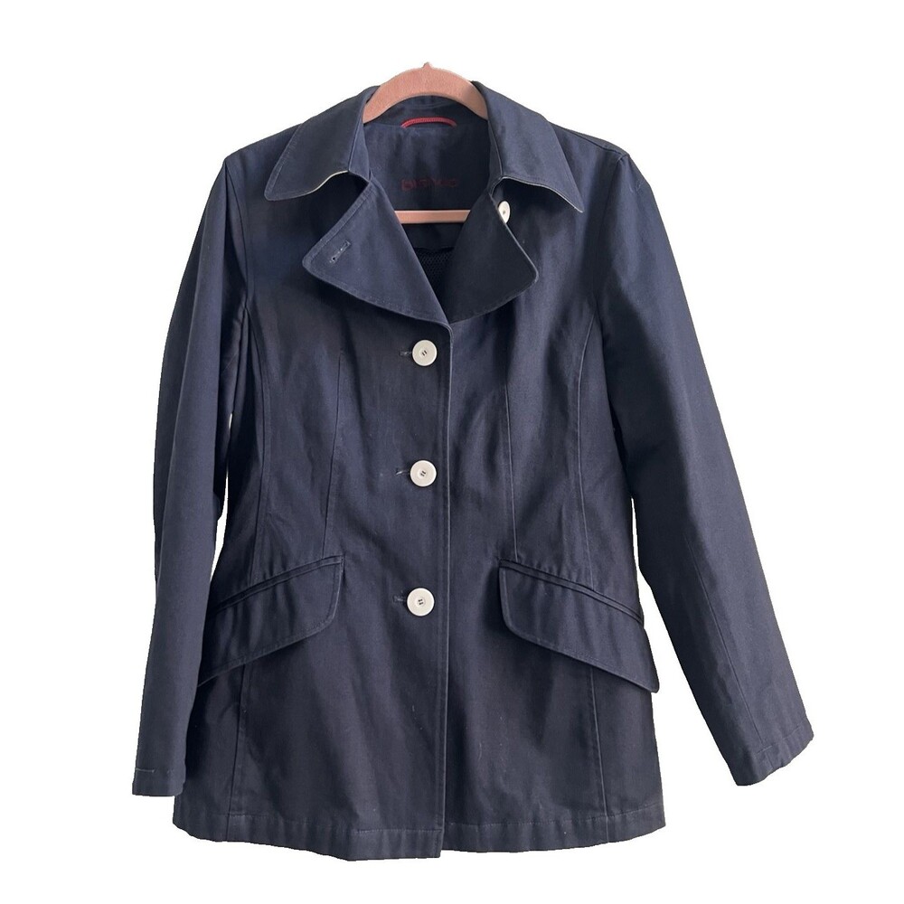 Bianca Studio Navy Blazer Trench Coat Cotton White Buttons Size 6